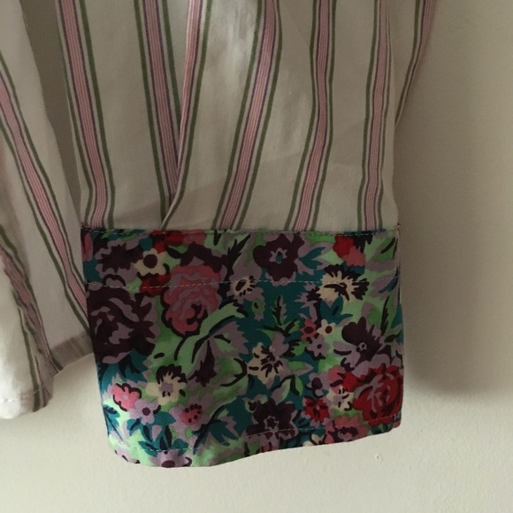 ETRO White Striped Cotton Floral Collar + Cuffs Shirt 46 M - Picture 4 of 6